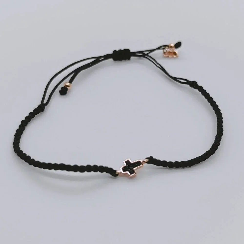 TOUS Motif cross Bracelet in Rose Gold Vermeil with Spinels and black Cord - Picture 7 of 11